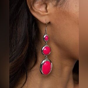 Vibrant pink and silver dangle earrings